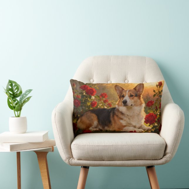 Almofada Lombar Corgi nas Rosas VI (Cadeira)