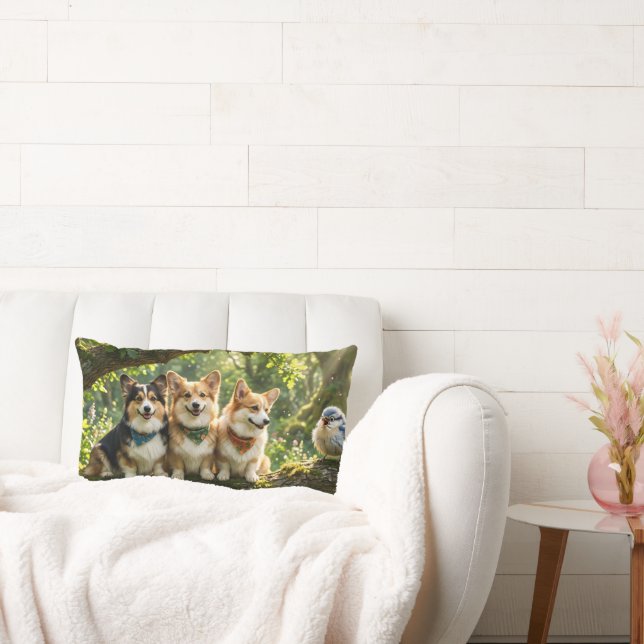 Almofada Lombar Corgis e Pássaro (Sofá)