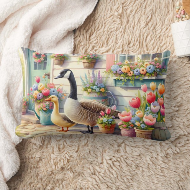 Almofada Lombar Cottage Garden Geese Spring Illustration (Cobertor)