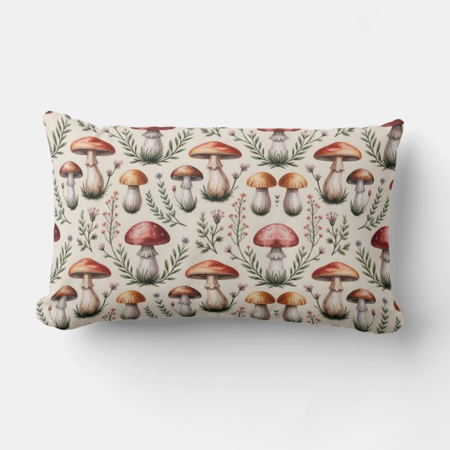 Almofada Lombar Cottagecore Mushroom Pattern (Frente)