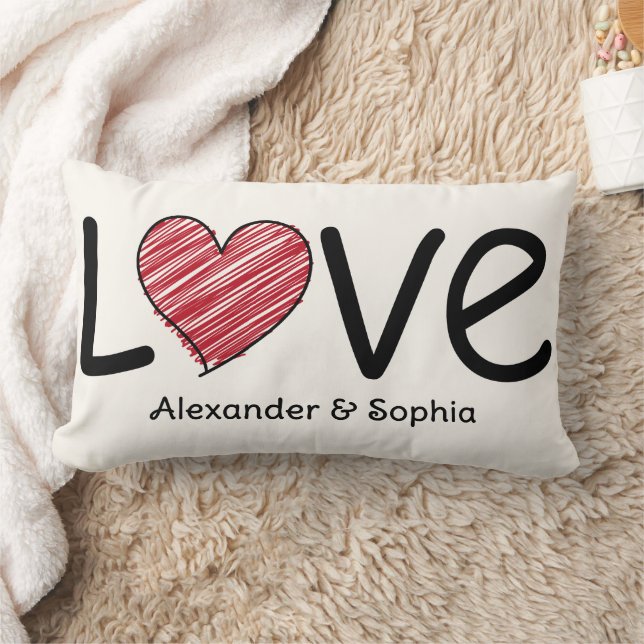Almofada Lombar Couple Love Scribble Heart Modern Black & Red (Cobertor)
