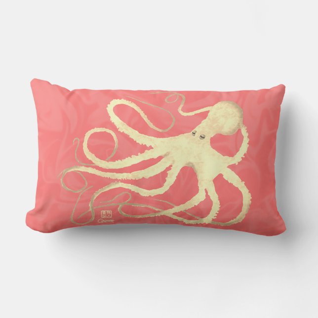 Almofada Lombar Cream Octopus em Coral - Travesseiro lombar (Frente)