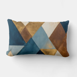 Almofada Lombar Creme de bronze azul e abstrato geométrica dourada