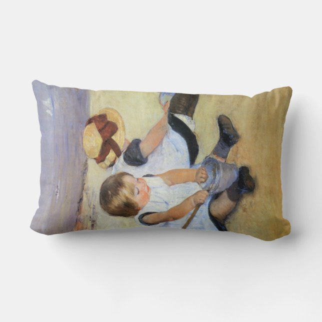 Almofada Lombar Crianças Jovens Jogando na Praia (Mary Cassatt) (Verso)