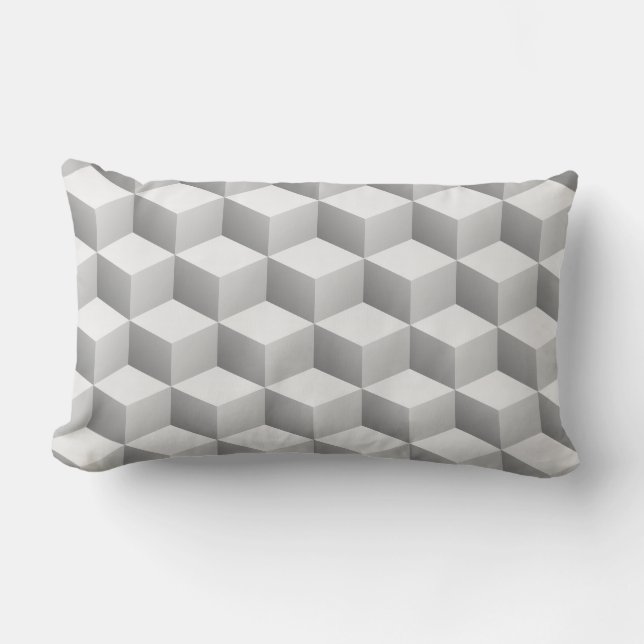 Almofada Lombar Cubos Sombreados 3D Lt Cinza Branco (Frente)