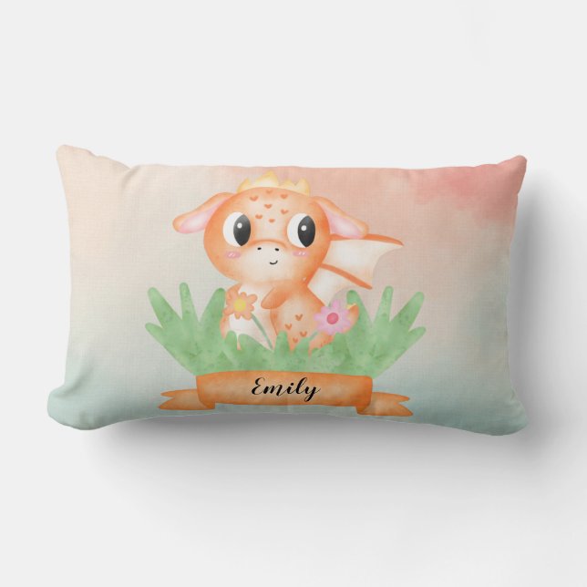 Almofada Lombar Cushion de Aquarela de Dragão-Bebê-Cujo Dragão-Cam (Frente)