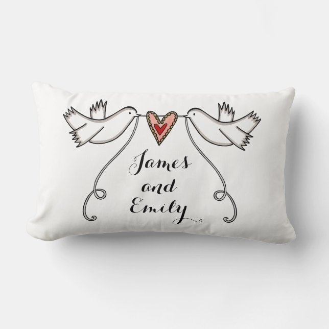 Almofada Lombar Cushion de presente personalizado de pombos branco (Frente)