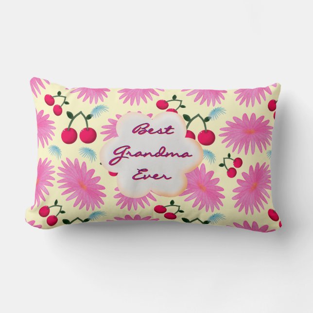 Almofada Lombar Custom Bright Pink Floral Cherry Pattern  (Frente)