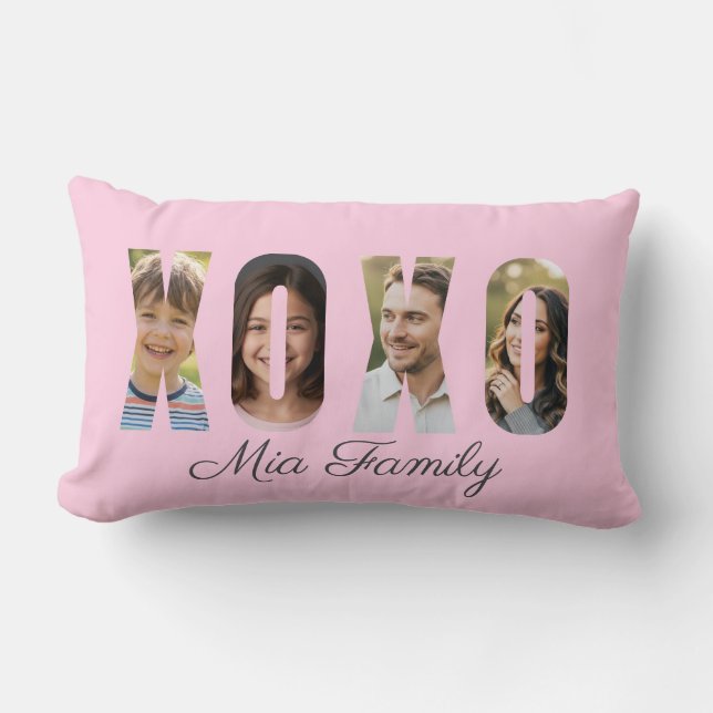 Almofada Lombar Custom Family Photo XOXO Pink Valentine’s Day (Frente)