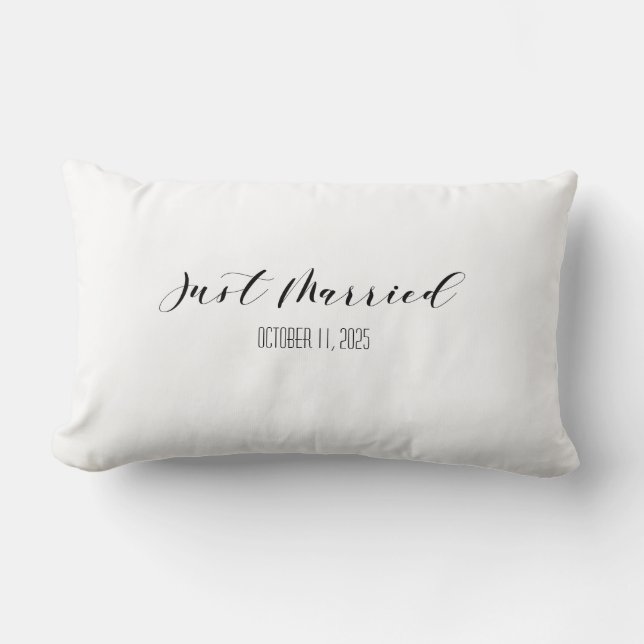 Almofada Lombar Custom Just Married Wedding Pillow Names & Date (Frente)