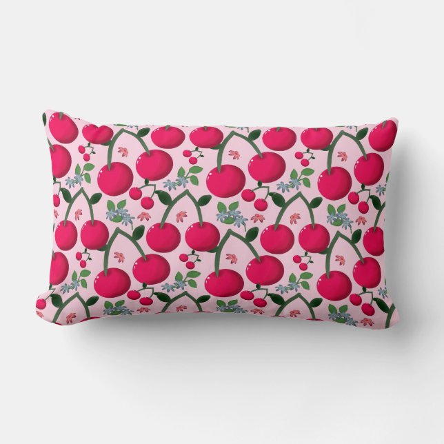 Almofada Lombar Cute Cherry  Pattern, Glossy Kawaii Fruit (Frente)