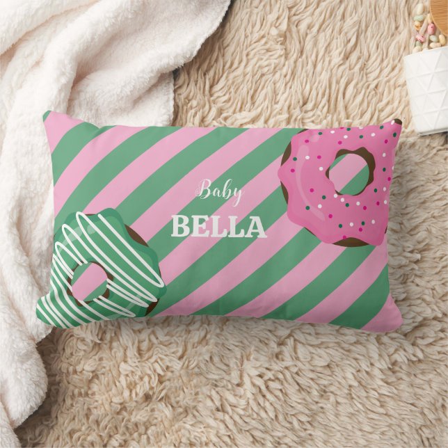 Almofada Lombar Cute Pink & Green Donut Baby Throw Pillow (Cobertor)