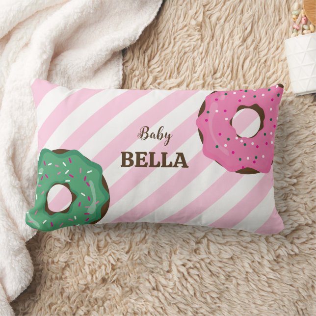 Almofada Lombar Cute Pink & Green Donut Baby Throw Pillow (Cobertor)