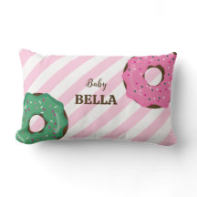 Cute Pink & Green Donut Baby Throw Pillow