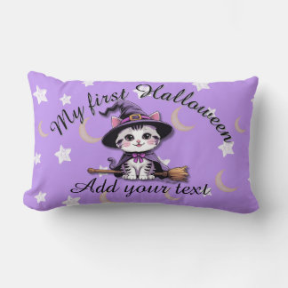 Almofada Lombar Cute Witch Kitten – Pastel Halloween Lumbar Pillow