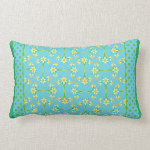 Almofada Lombar Daffodils e bolinhas, amarelo, azul-céu verde