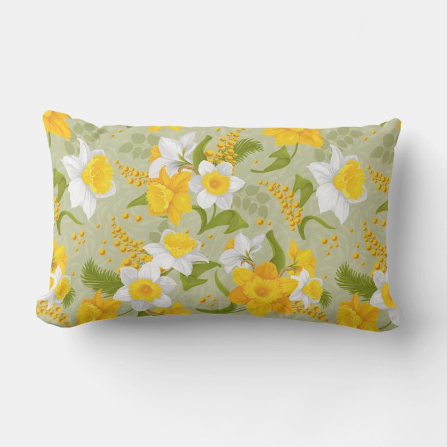 Almofada Lombar Daffodils Mistos Amarelo E Branco, Padrão (Frente)