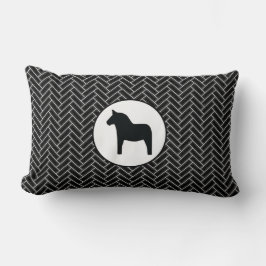 Almofada Lombar Dala Horse Black White Herringbone Travesseiro dec