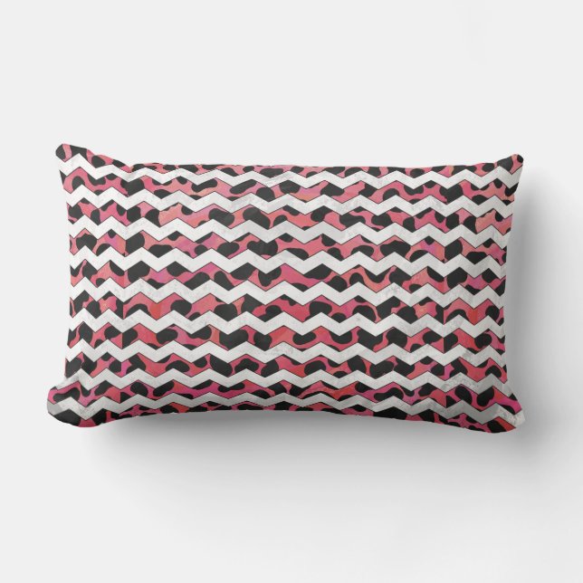 Almofada Lombar Dalmama Chevron, Rosa e Negro (Frente)