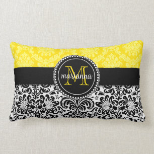 Almofada Lombar Damasco amarelo preto elegante personalizado