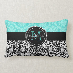 Almofada Lombar Damasco elegante do preto do Aqua personalizado