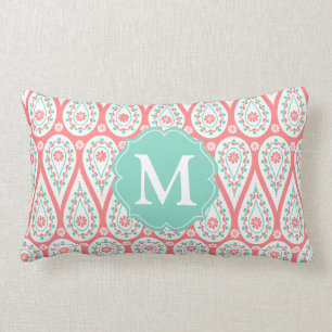 Almofada Lombar Damasco elegante moderno Paisley coral