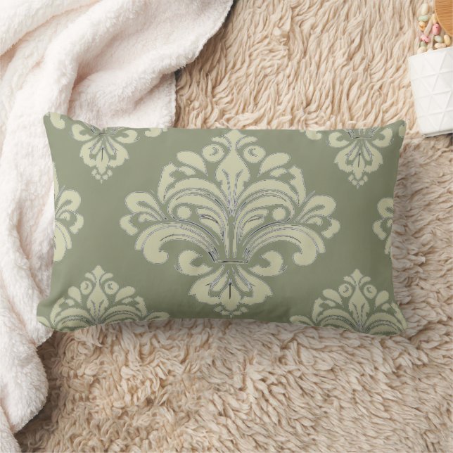 Almofada Lombar Damasco en verde musgo (Cobertor)