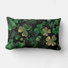 ALMOFADA LOMBAR DARK GREEN & GOLD IRISH THEMED GLITTER LOOK 