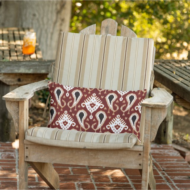 Almofada Lombar Dark Terracotta Red Taupe Brown Ikat Arte Tribal (Cadeira)