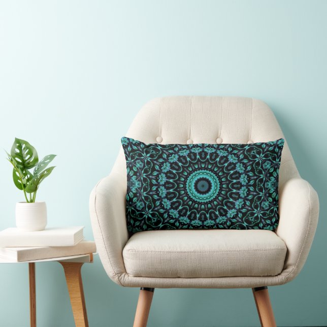 Almofada Lombar Dark Turquoise Floral Mandala (Cadeira)