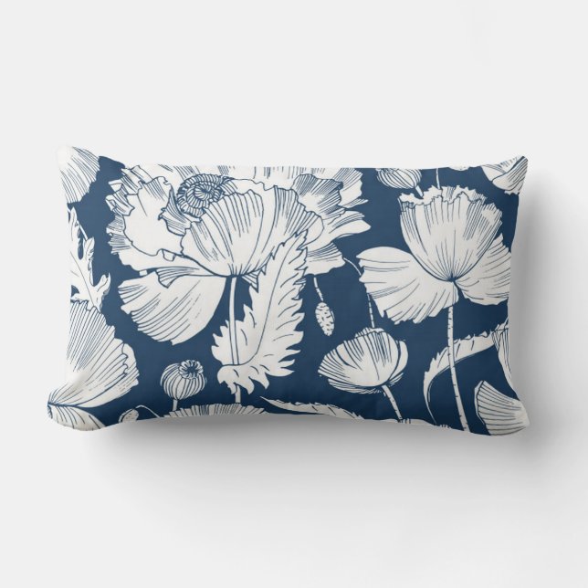 Almofada Lombar Decoração brilhante Marinho Azul e Branco do Quart (Frente)