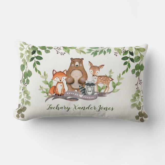 Almofada Lombar Decoração de Berçário de Animais Bebês Florestais  (Frente)