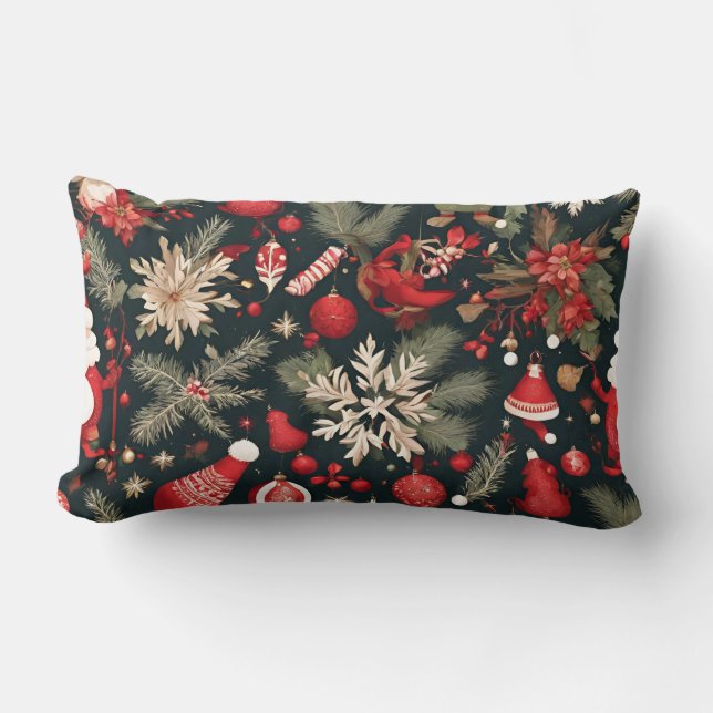 Almofada Lombar decoração de natal, flores, folhas (Frente)