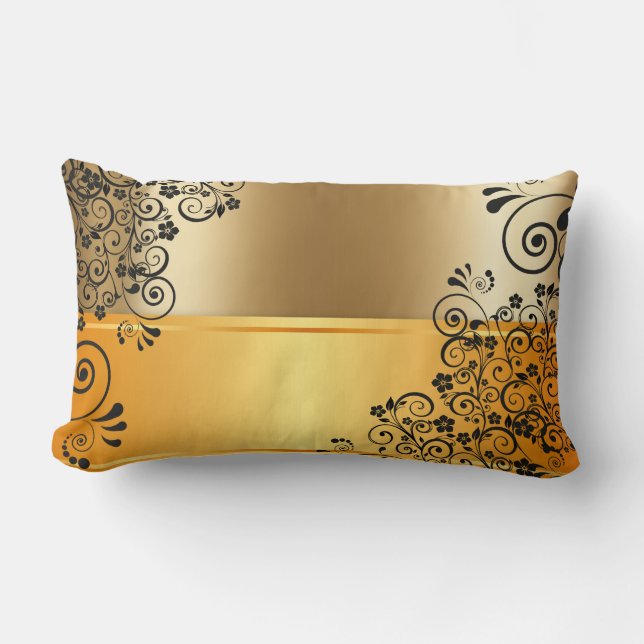 Almofada Lombar Decoração floral preta (Frente)