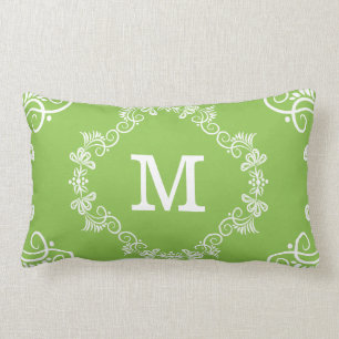 Almofada Lombar Decorativo Branco de Verde limão Monograma