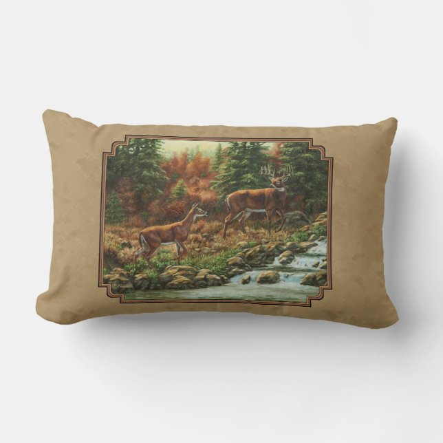 Almofada Lombar Deer and Stream Waterfall Tan (Frente)