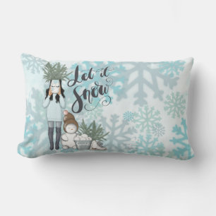 ALMOFADA LOMBAR DEIXE NEVAR FLAKES DE NEVE AZUIS VENCEDORA MULHER