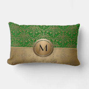 Almofada Lombar Desenho de Damasco com Monograma em Verde Esmerald