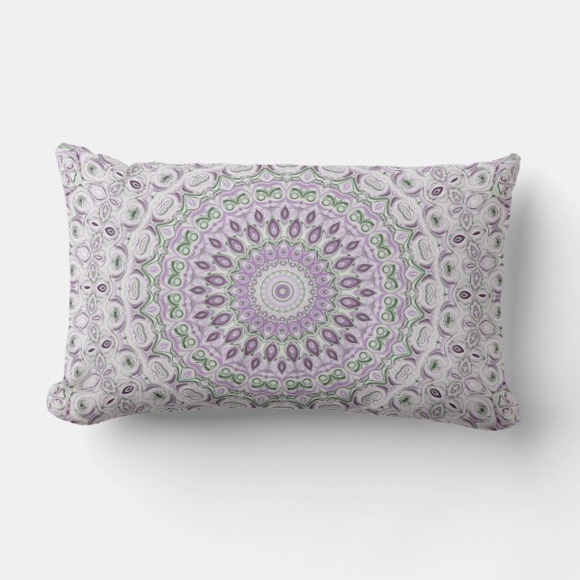 Almofada Lombar Desenho de Padrão Mandala Lavanda e Verde (Frente)