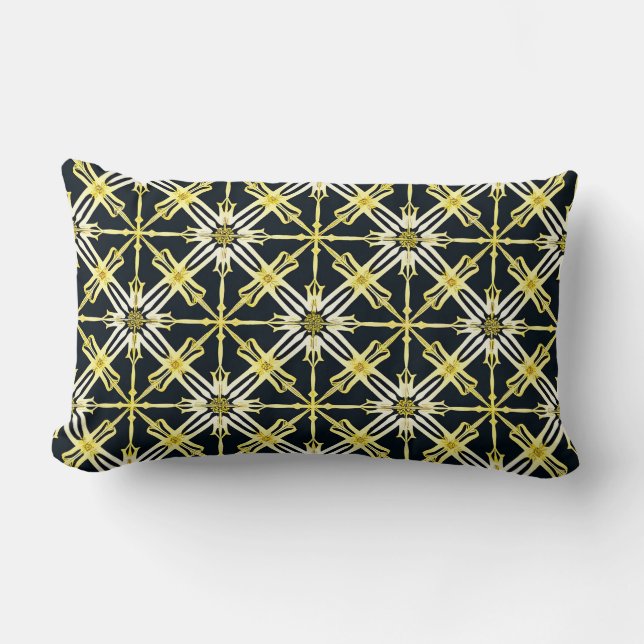 Almofada Lombar Desenho Geométrico Dourado e Branco (Frente)