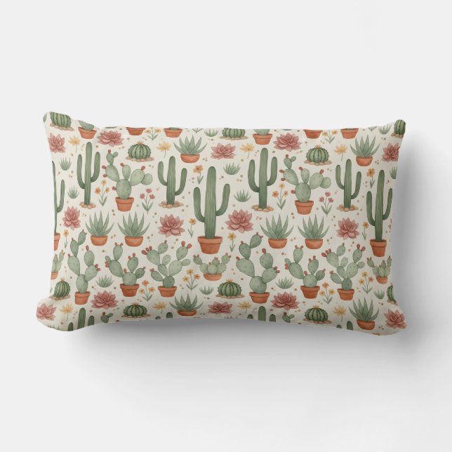 Almofada Lombar Desert Cacti Succulent Seamless Pattern (Frente)