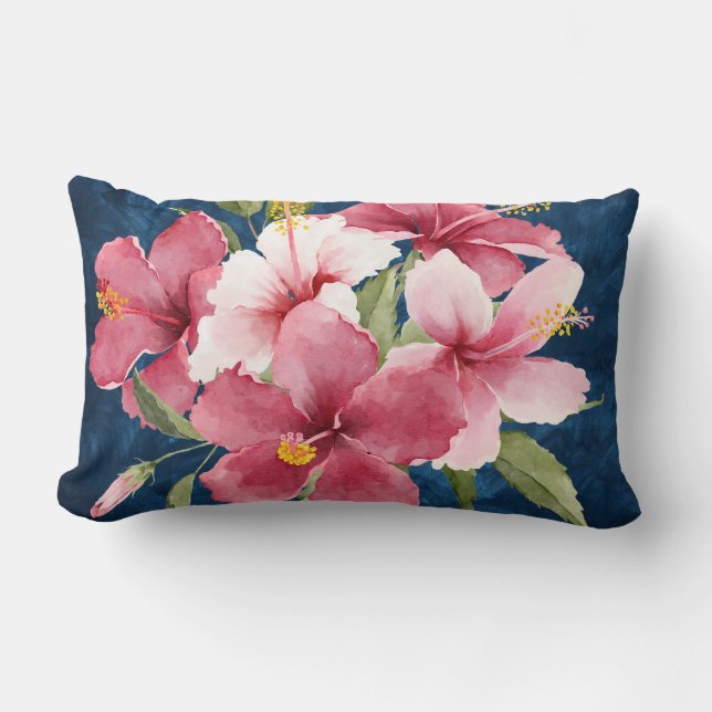 Almofada Lombar Design artístico, flores azuis e aquáticas (Frente)