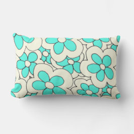 Almofada Lombar Design de Flor de Creme e Azul Desenhado à Mão