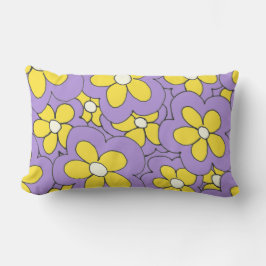 Almofada Lombar Design de Flor Púrpura e Amarelo Desenhada à Mão