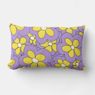 Almofada Lombar Design de Flor Púrpura e Amarelo Desenhada à Mão