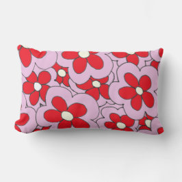Almofada Lombar Design de Flor Vermelho e Rosa Desenhado à Mão