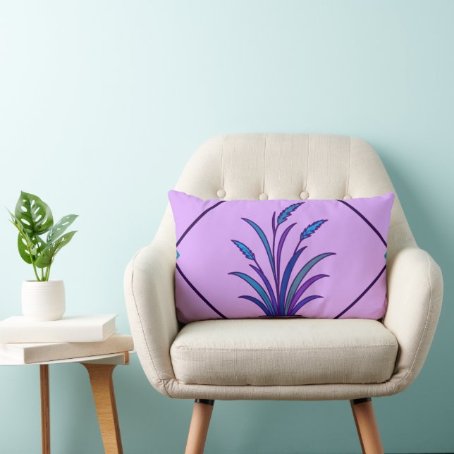 Almofada Lombar Design de Grama Botânica Roxa | Decoração Moderna (Cadeira)