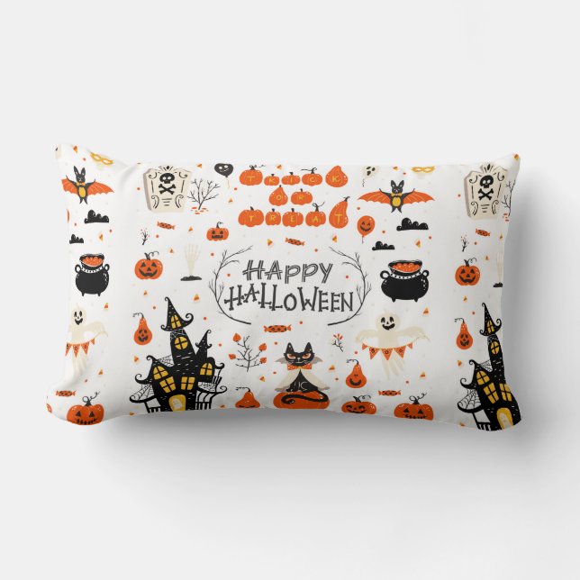 Almofada Lombar Design de Halloween. Clipes de Halloween com (Frente)