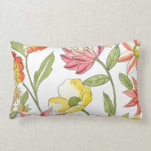 Almofada Lombar Design de Jardim Floral com Fundo Branco
