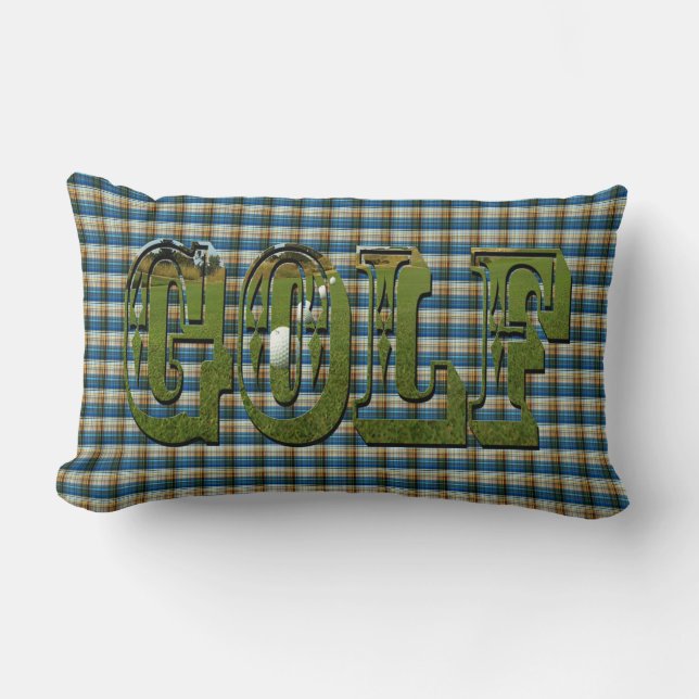 Almofada Lombar Design de Logotipo de Golfe de Tartan Azul (Frente)
